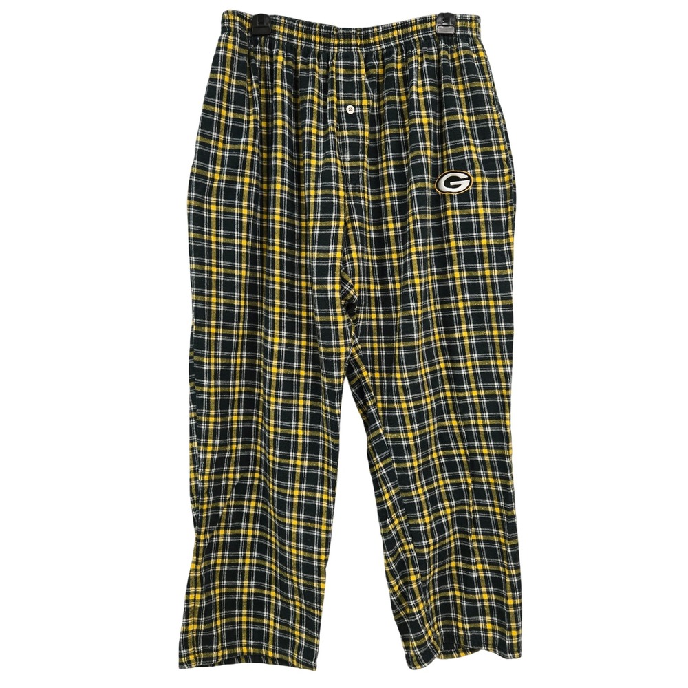Reebok NFL Green Bay Packers Pajama Pants XL Green Gold Plaid Cotton Flannel Men